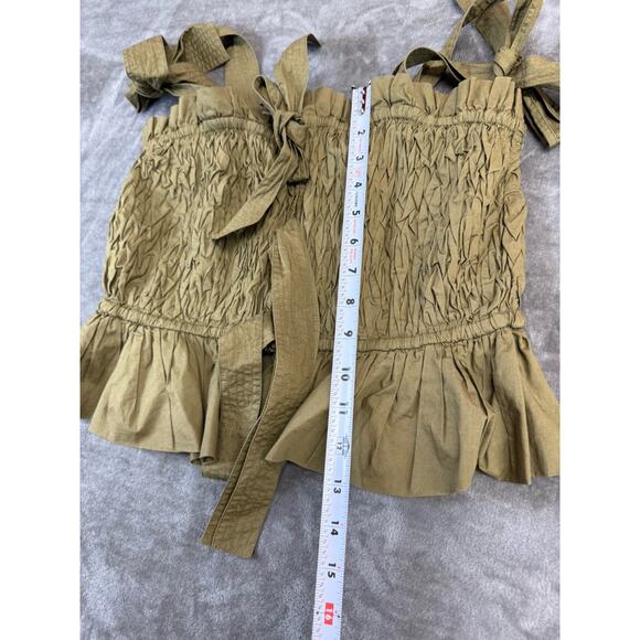 Ulla Johnson Green Smocked Cotton Peplum Top with Bows Size 4 Small - Picture 7 of 9